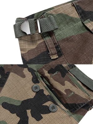 Woodland-Camo Cargoshorts – Bundverstellung und Knopf im Detail | XoKool