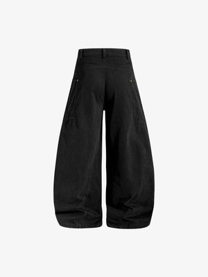 Baggy Arbeitshose mit gebogenem Barrel-Bein – Schwarz, Rückseite flach | XoKool