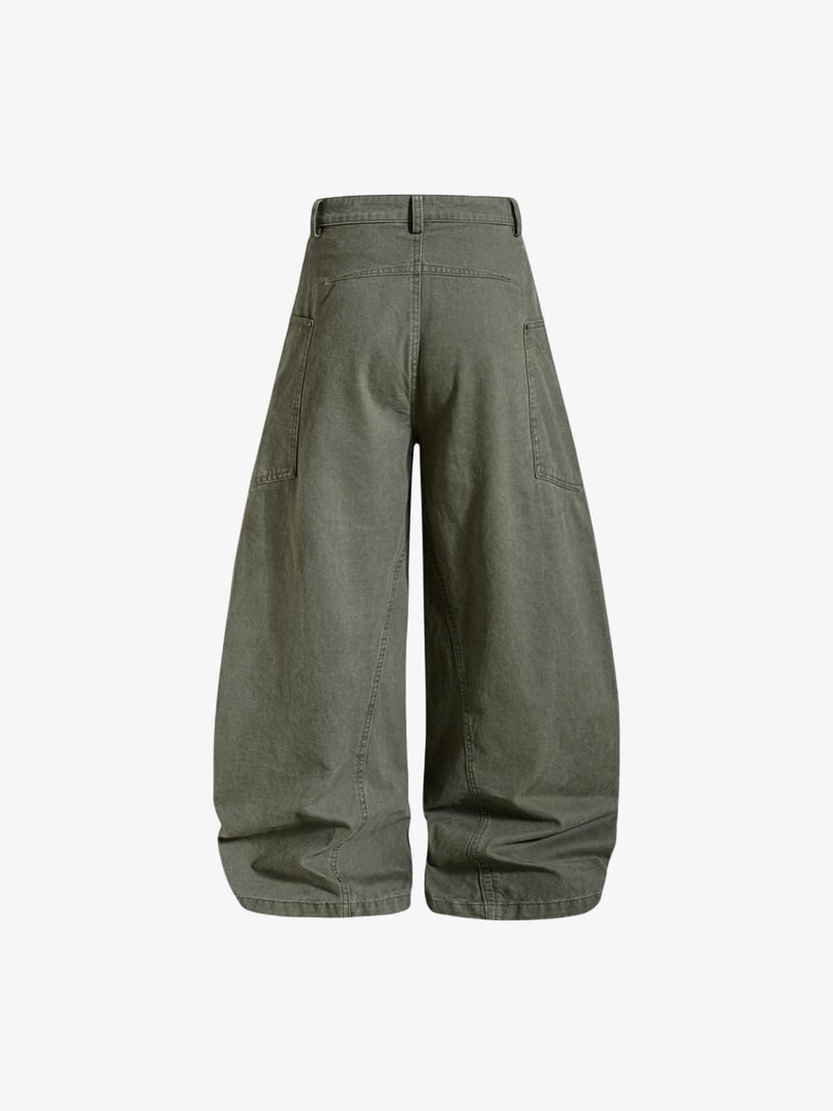 Baggy Arbeitshose mit gebogenem Barrel-Bein – Oliv, Rückseite flach | XoKool