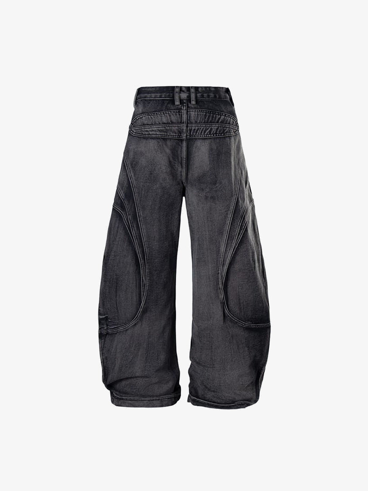 Jeans cargo balloon con bolsillos de ojales – Negro, trasera plana | XoKool