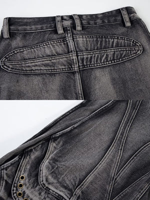 Jeans cargo balloon – Negro, detalle de la canesú trasera y los ojales | XoKool