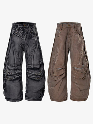 Jeans cargo balloon – Negro y Marrón, frontal plana | XoKool