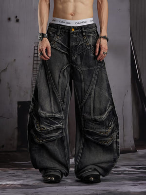 Jeans cargo balloon – Negro en modelo, frontal | XoKool
