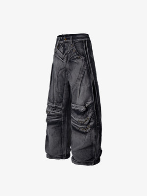 Jeans cargo balloon – Negro, lateral plana | XoKool