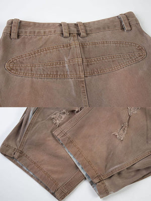 Jeans cargo balloon – Marrón, detalle de la canesú trasera y el dobladillo | XoKool
