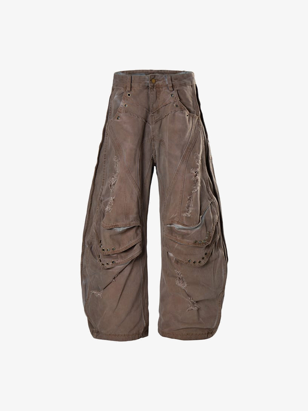 Jeans cargo balloon – Marrón, frontal plana | XoKool