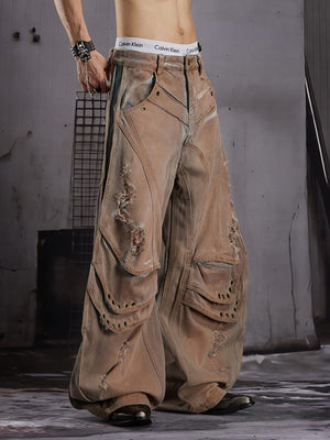 Jeans cargo balloon – Marrón en modelo, lateral | XoKool