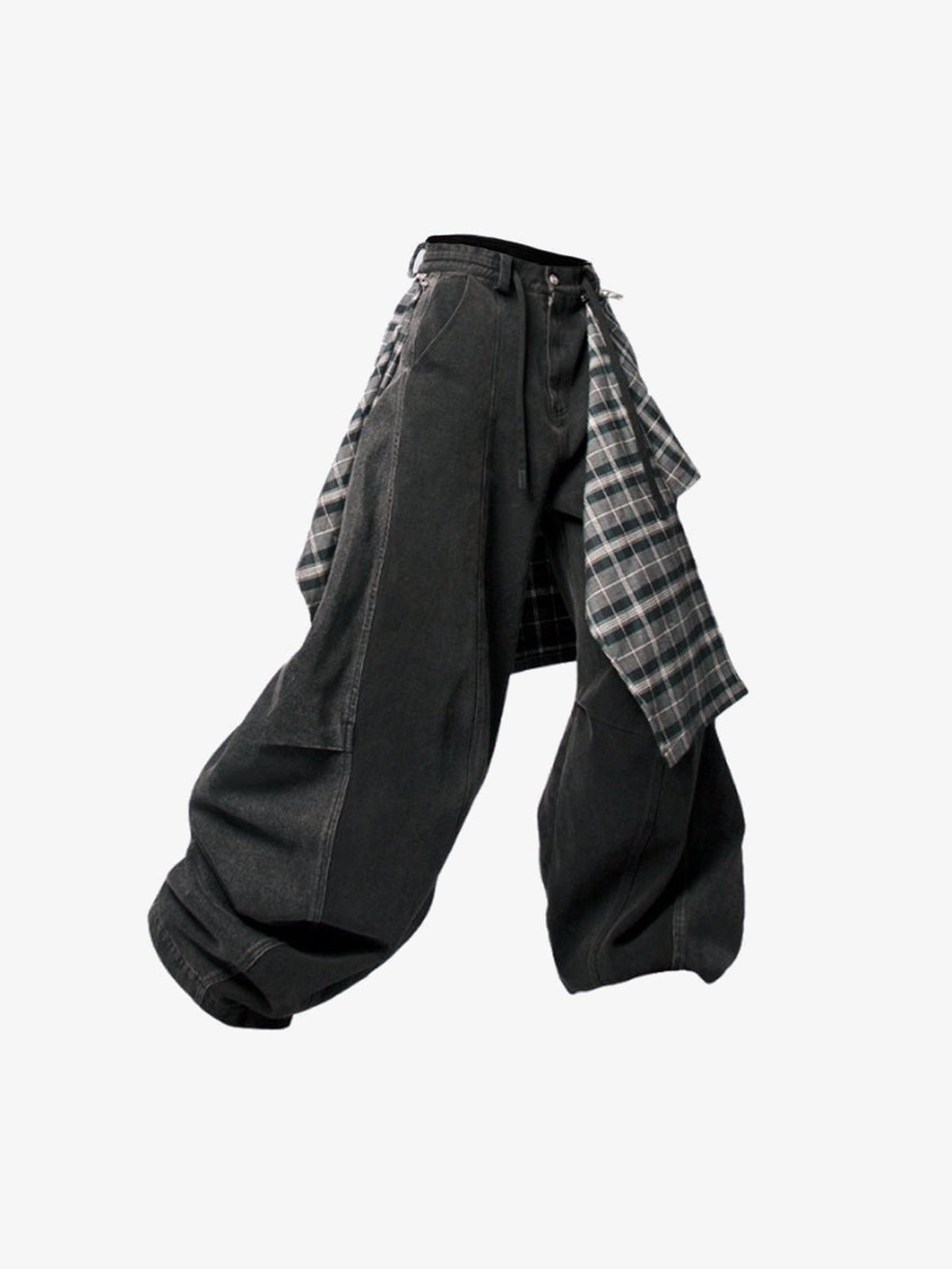 Pantalones globo con capa de cuadros desmontable – negro, en ángulo con los cuadros | XoKool
