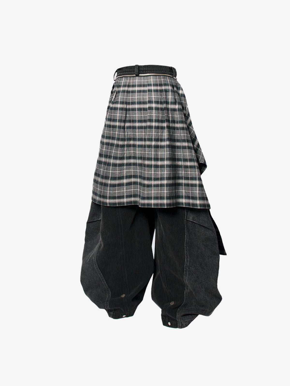 Pantalones en capas – negro, vista frontal, cuadros como falda | XoKool