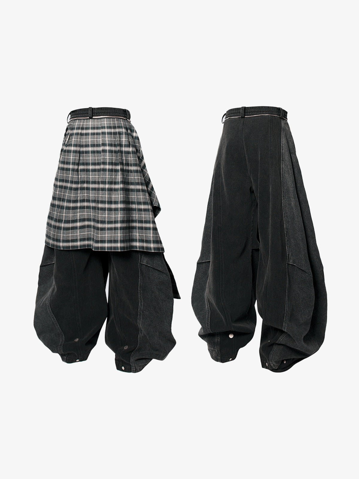 Pantalones en capas – negro, cuadros usados como falda y sin ellos | XoKool