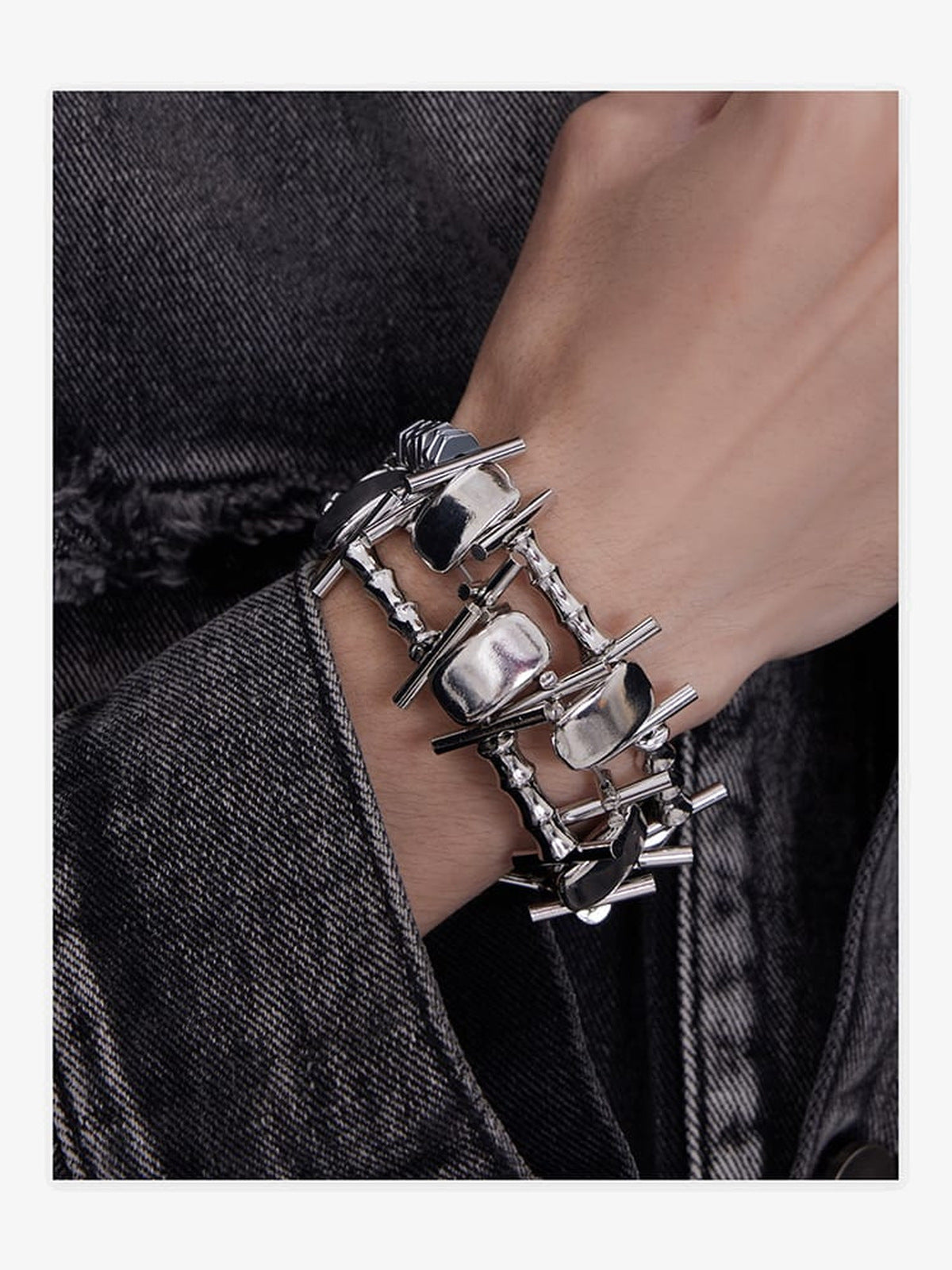 Barbed Wire Chain Bracelet with Toggle Clasp – on wrist, close-up | XoKool