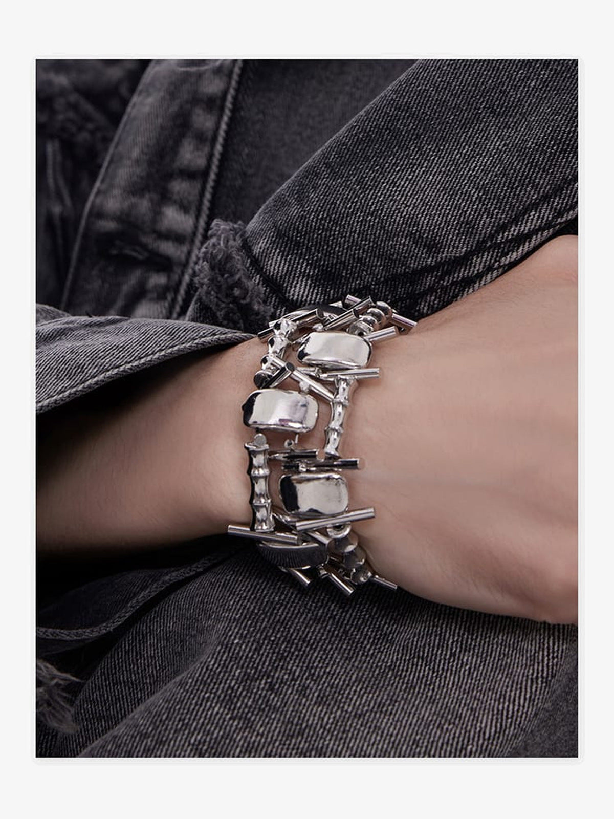 Barbed Wire Chain Bracelet with Toggle Clasp – on wrist, front | XoKool