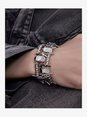 Barbed Wire Chain Bracelet with Toggle Clasp – on wrist, front | XoKool