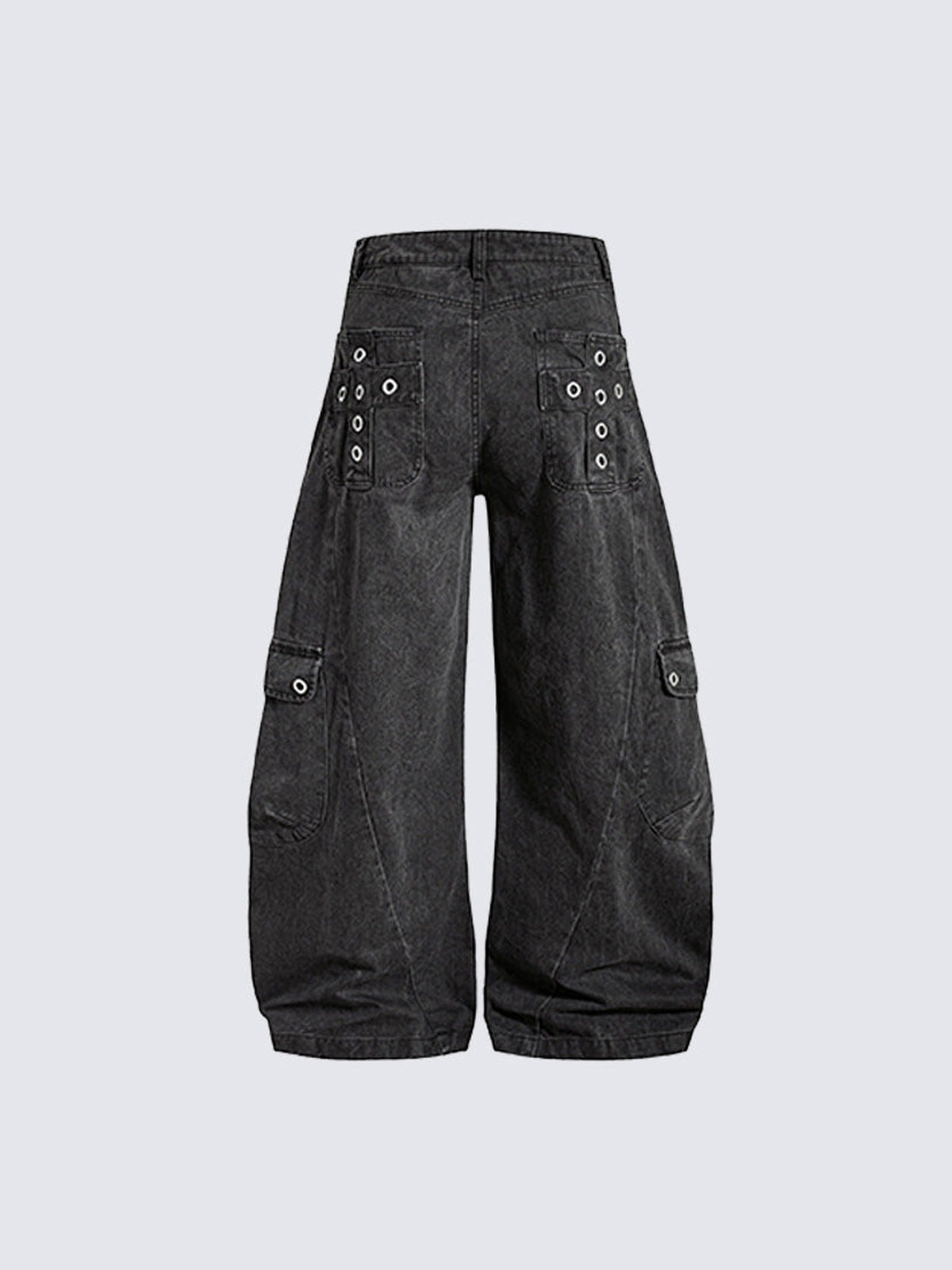 Barrel Cargo Pants in Washed Black or Grey – Black, back flat | XoKool