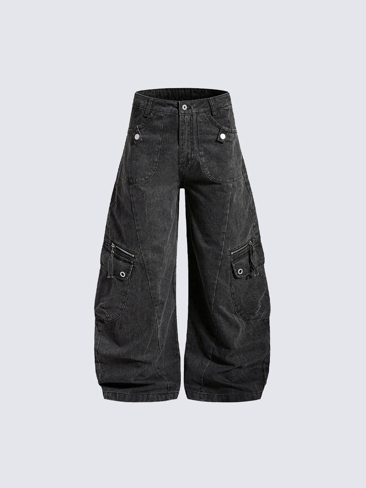Barrel Cargo Pants in Washed Black or Grey – Black, front flat | XoKool