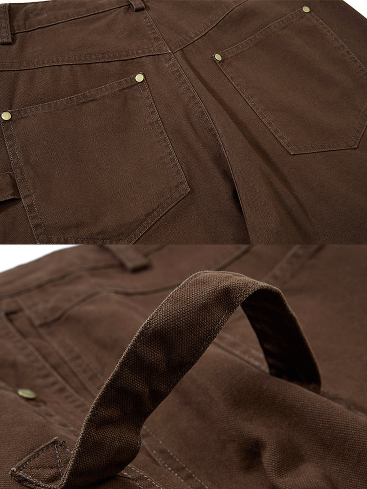 Carpenter pants – Brown, back pocket and hammer loop close-up | XoKool