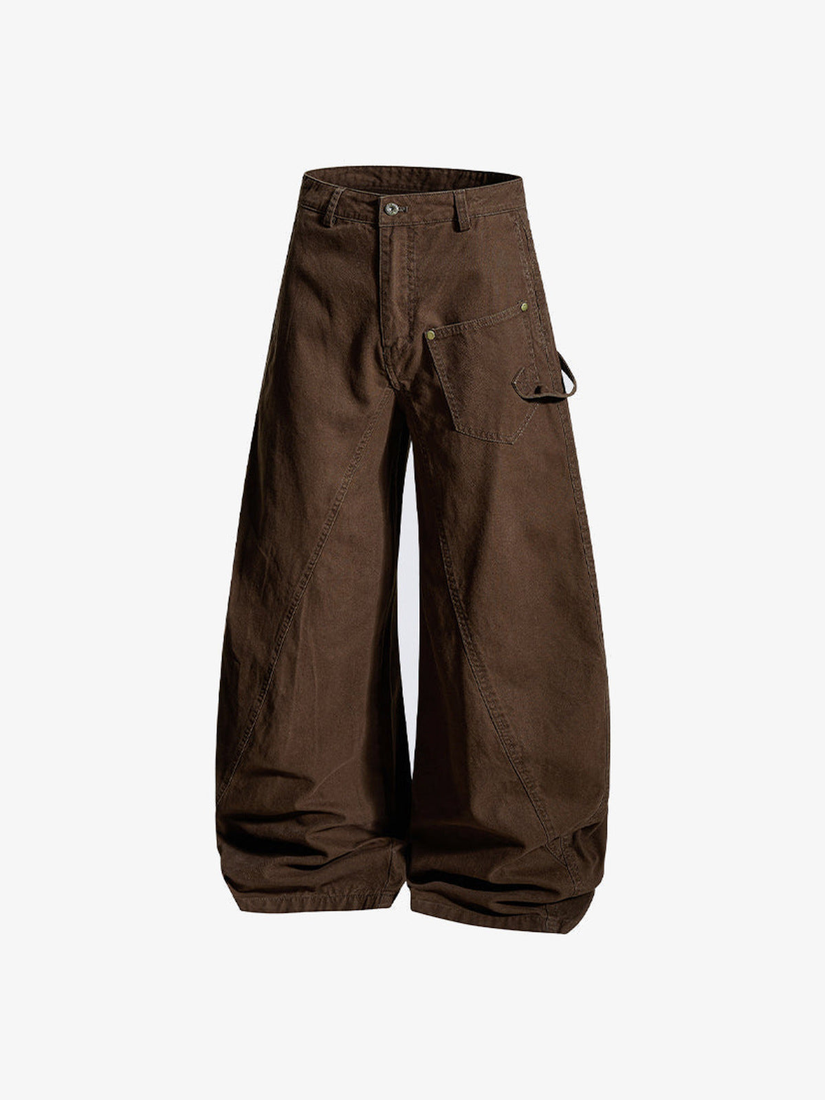 Barrel Leg Carpenter Pants with Hammer Loop – Brown, front flat angle | XoKool