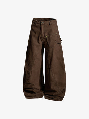 Barrel Leg Carpenter Pants with Hammer Loop – Brown, front flat angle | XoKool