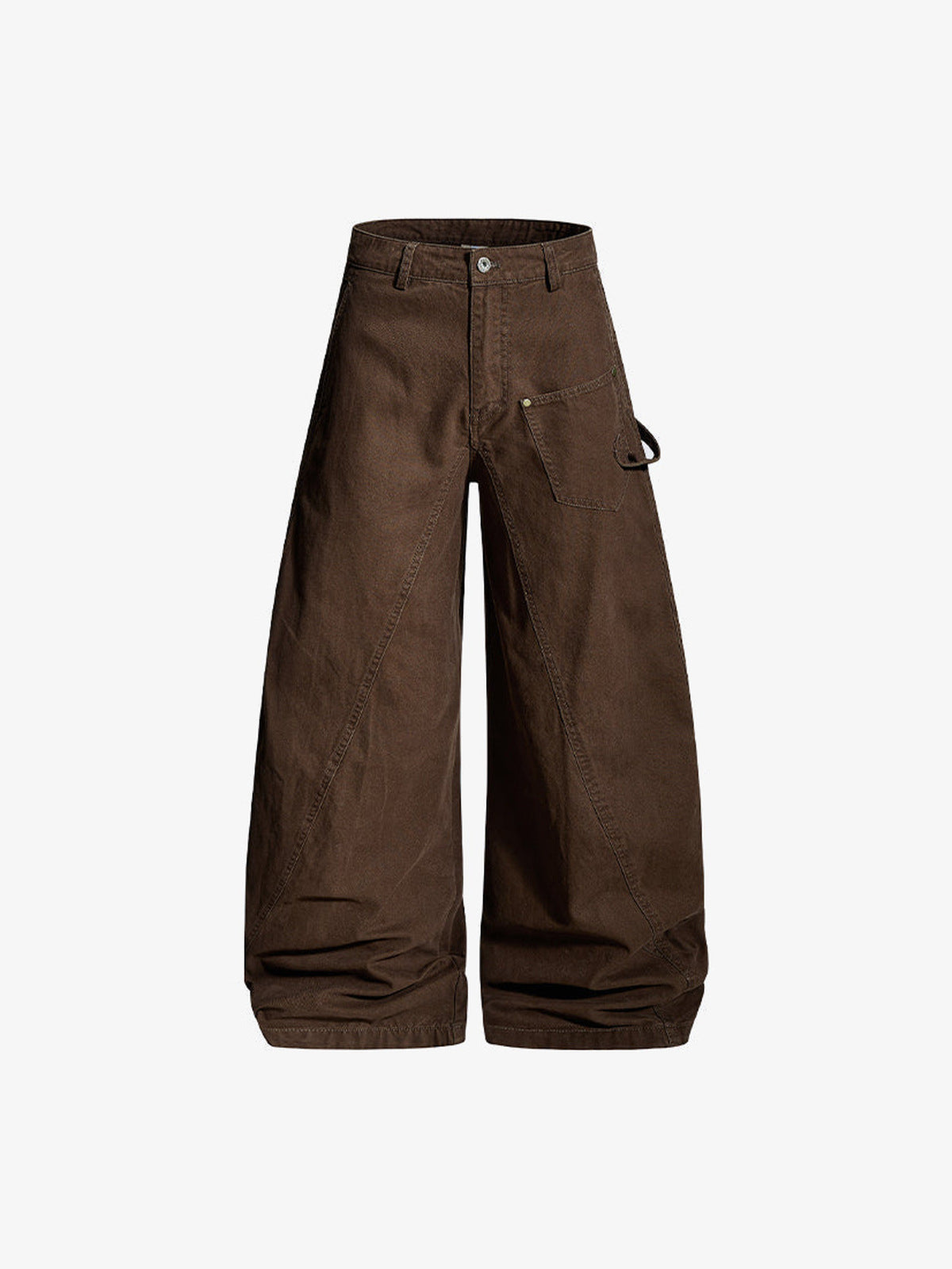 Barrel Leg Carpenter Pants with Hammer Loop – Brown, front flat | XoKool