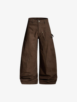 Barrel Leg Carpenter Pants with Hammer Loop – Brown, front flat | XoKool