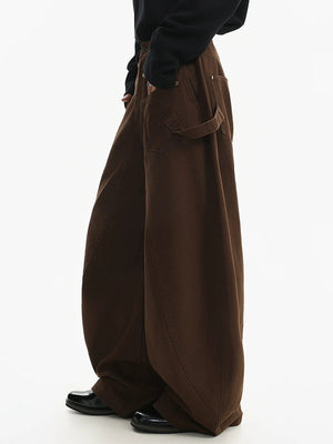 Barrel Leg Carpenter Pants with Hammer Loop – Brown, on model side | XoKool