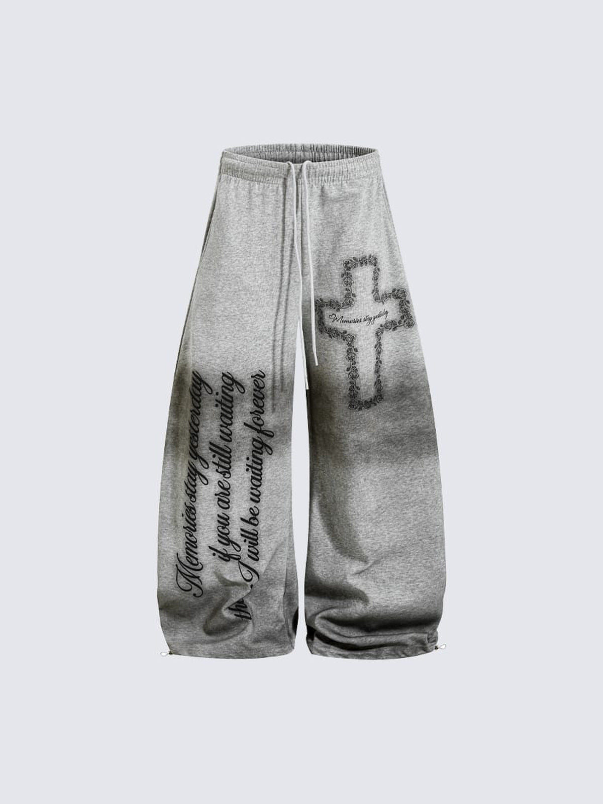 Barrel Leg Jogginghose mit Farbverlauf und Kreuz-Print – Grau, Vorderansicht | XoKool