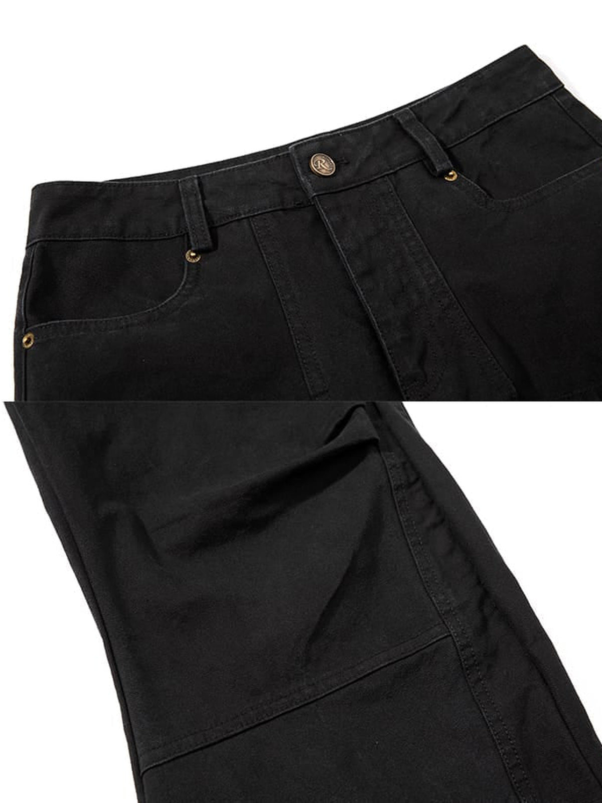 Pantalones barrel plisados – Negro, detalle de la cintura y los pliegues | XoKool