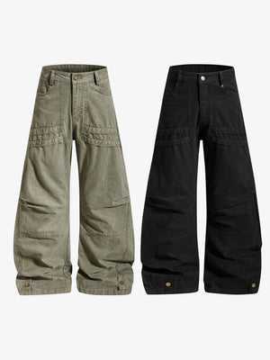 Pantalones barrel plisados – Verde oliva y Negro, vista plana | XoKool