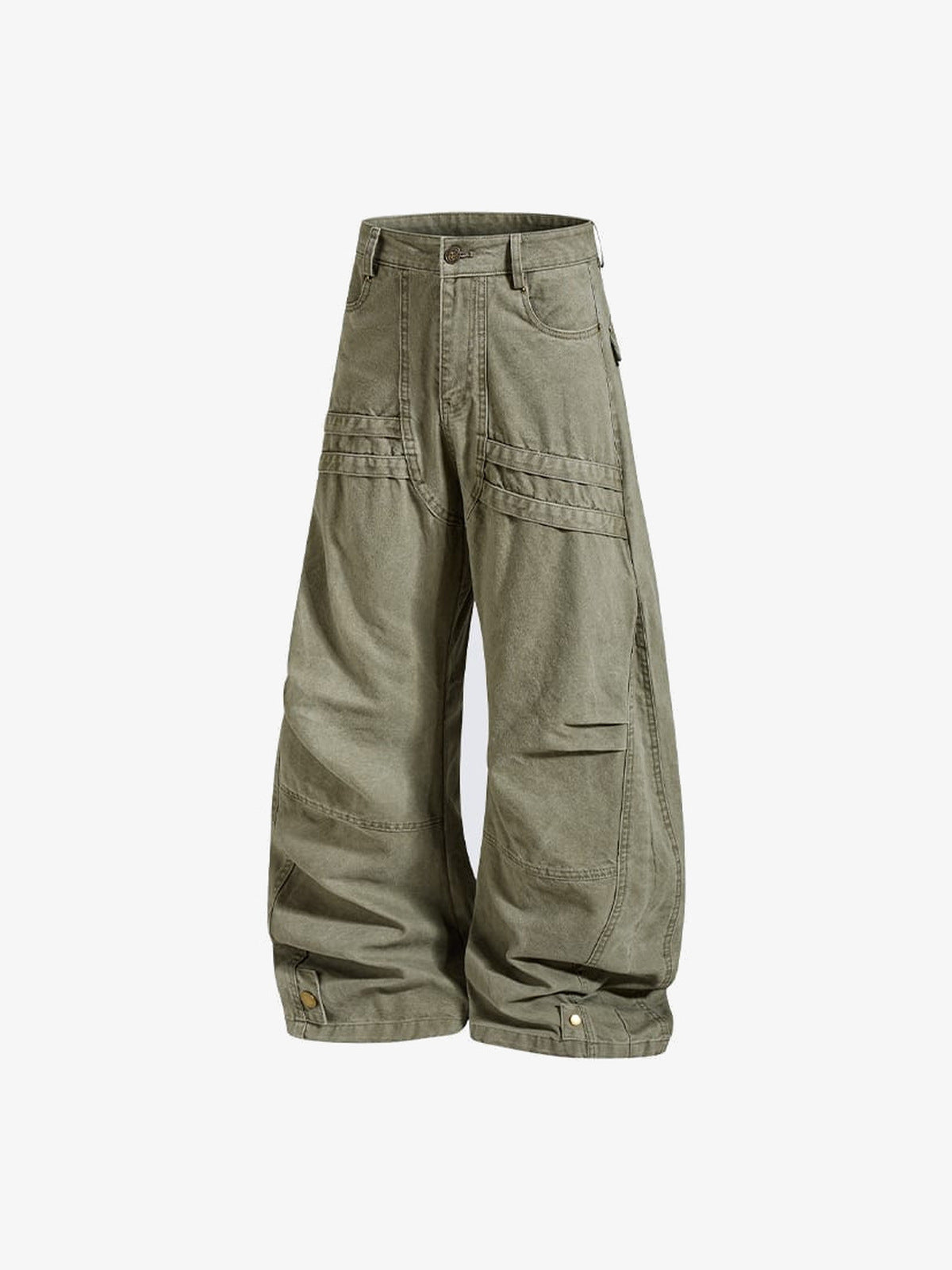 Pantalones barrel plisados – Verde oliva, lateral plana | XoKool