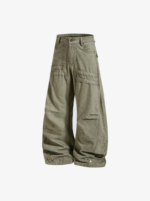 Pantalones barrel plisados – Verde oliva, lateral plana | XoKool