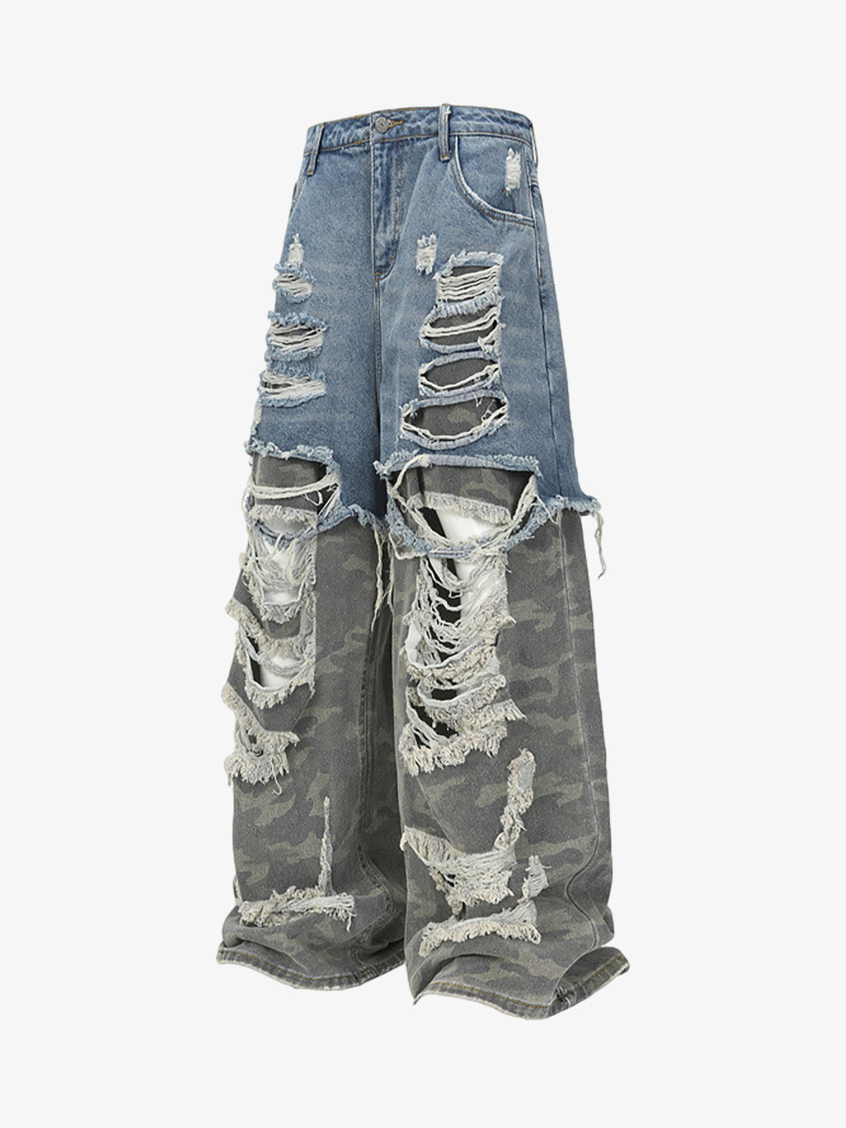 Camouflage Patchwork Ripped Cargo Jeans