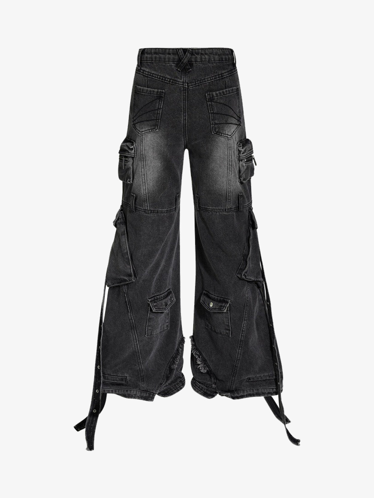 Vintage Washed Distressed Lace-up Cargo Flare Jeans