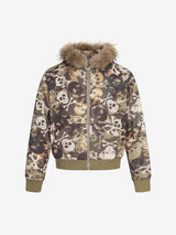 Skull Camouflage Fur Collar Hot Diamond Hooded Jacket