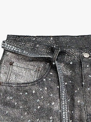 Denim Distressed Belt Diamond Decorated Jeans - thumbnail 11