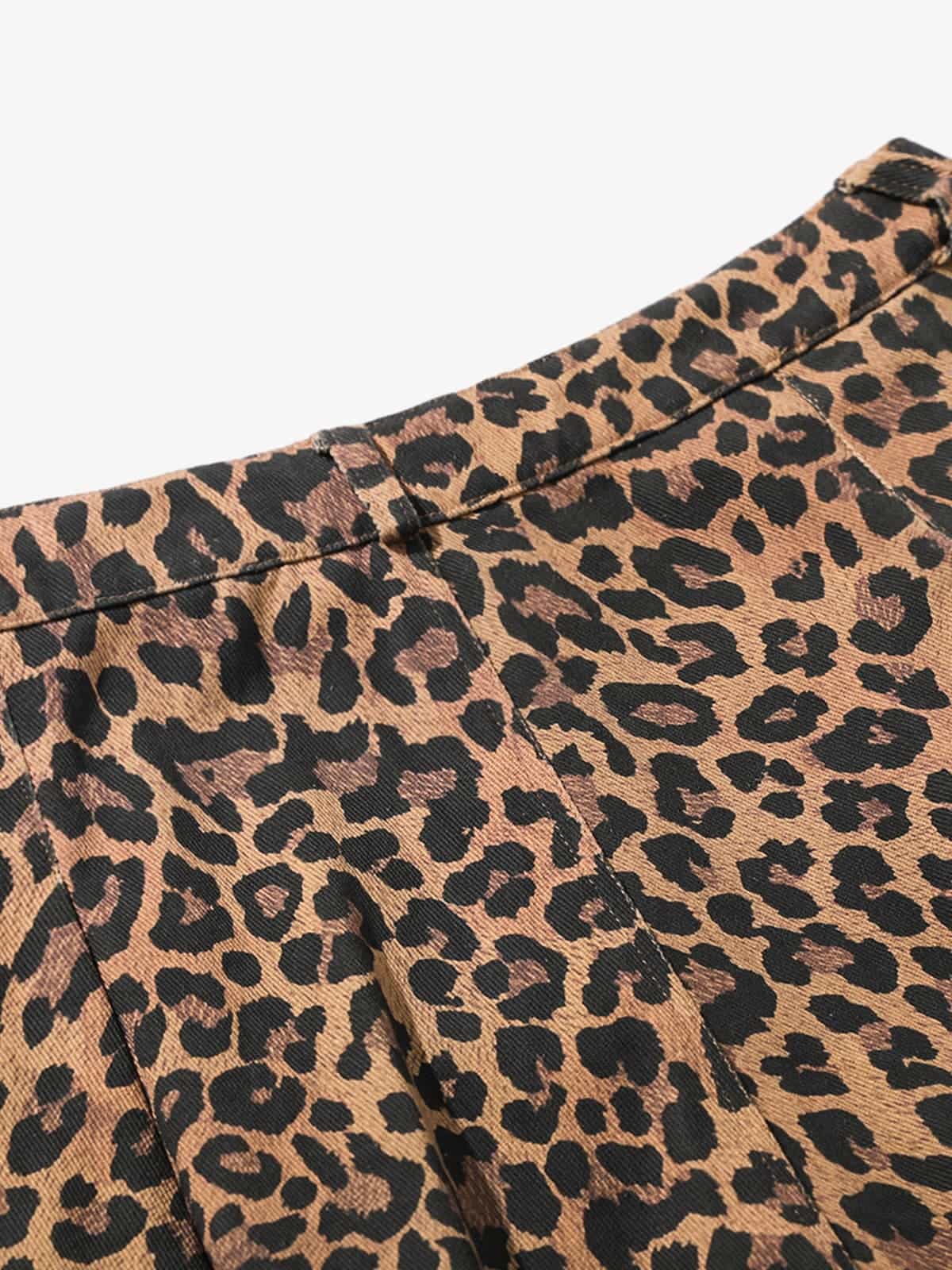 Retro Leopard Print Pleated Pocket Casual Pants - image 7