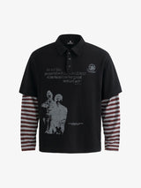 Jersey Waffle Faux Two-Piece Lapel Collar Striped Sweatshirt