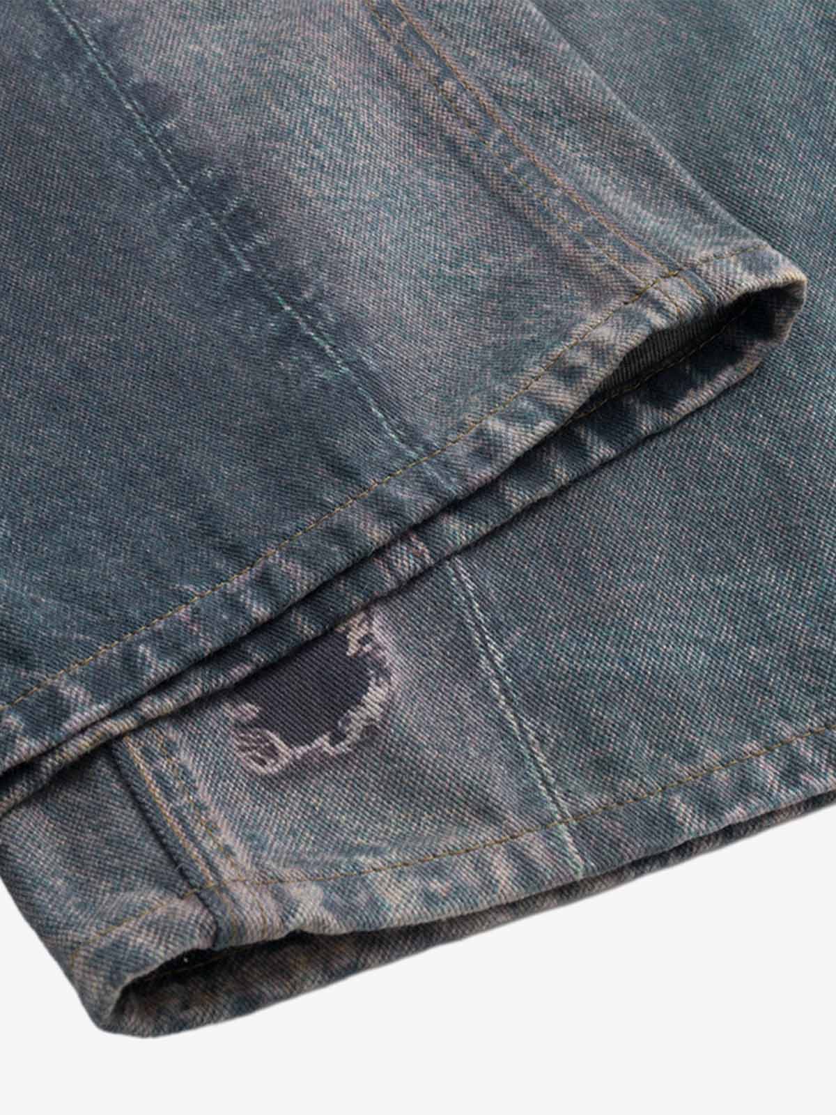 Vintage Wash Baggy Jeans with Chain Print – hem close-up | XoKool