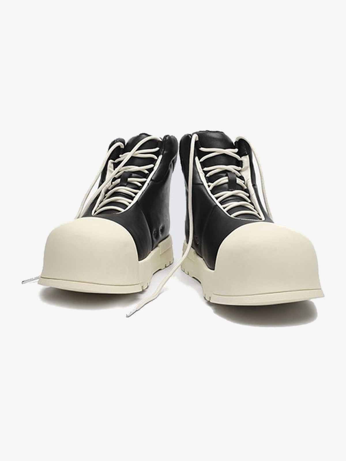Big Round Toe High Top Boots zum Schnüren – Schwarz/Creme, Vorderansicht | XoKool