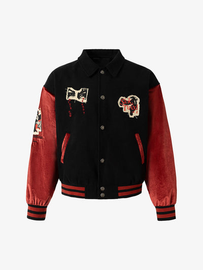 Black and Red Varsity Jacket with Patches