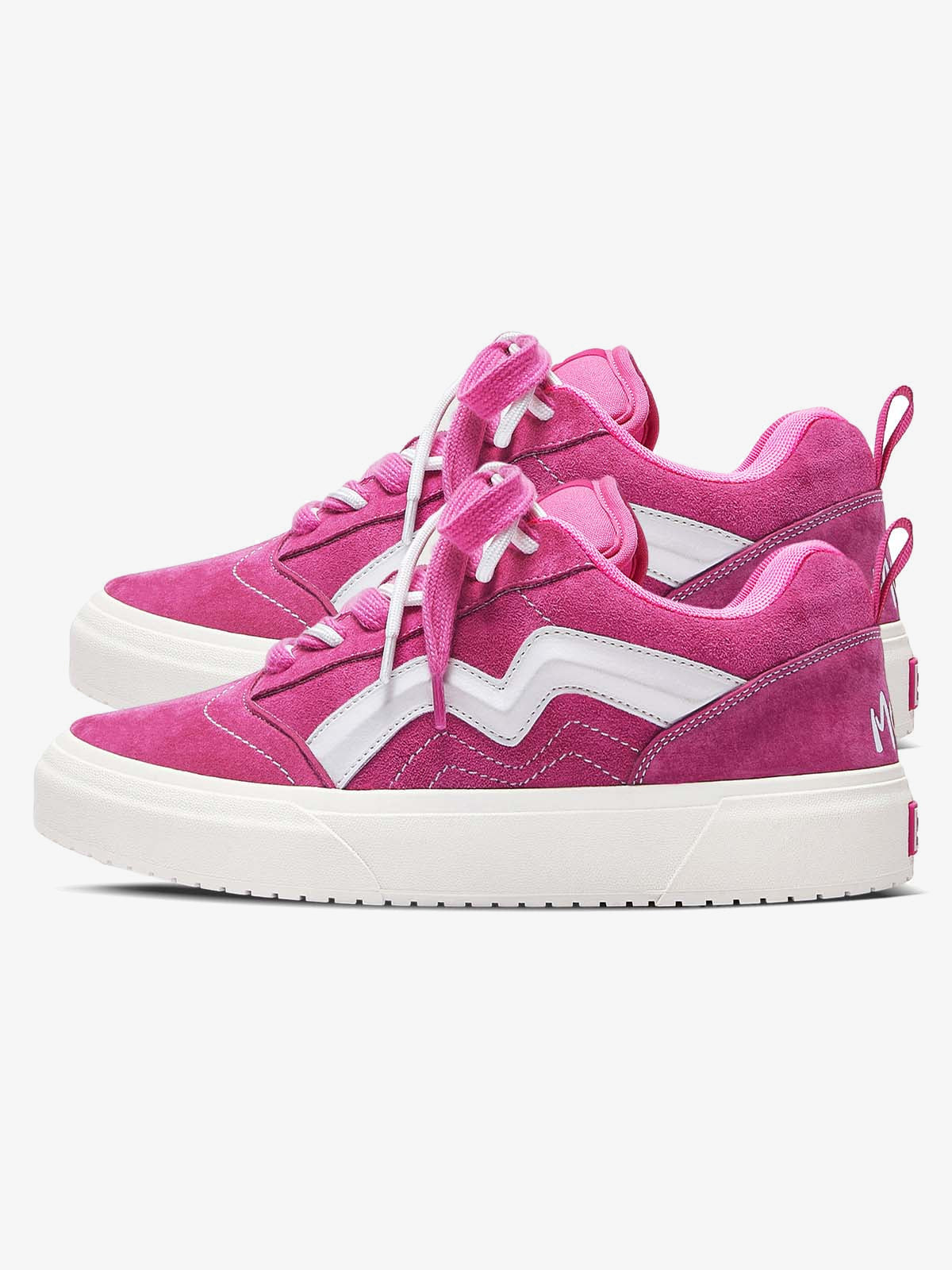 Chunky Black Skate Shoes with Contrast Stitching – Pink pair, side | XoKool