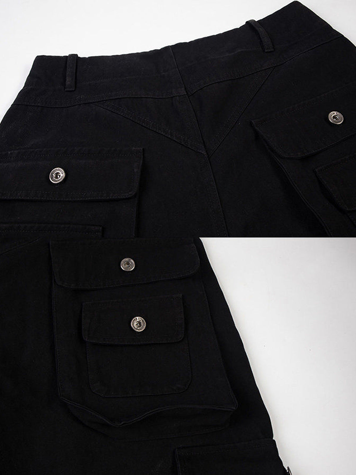 Baggy cargo pants – Black, back pocket close-up | XoKool