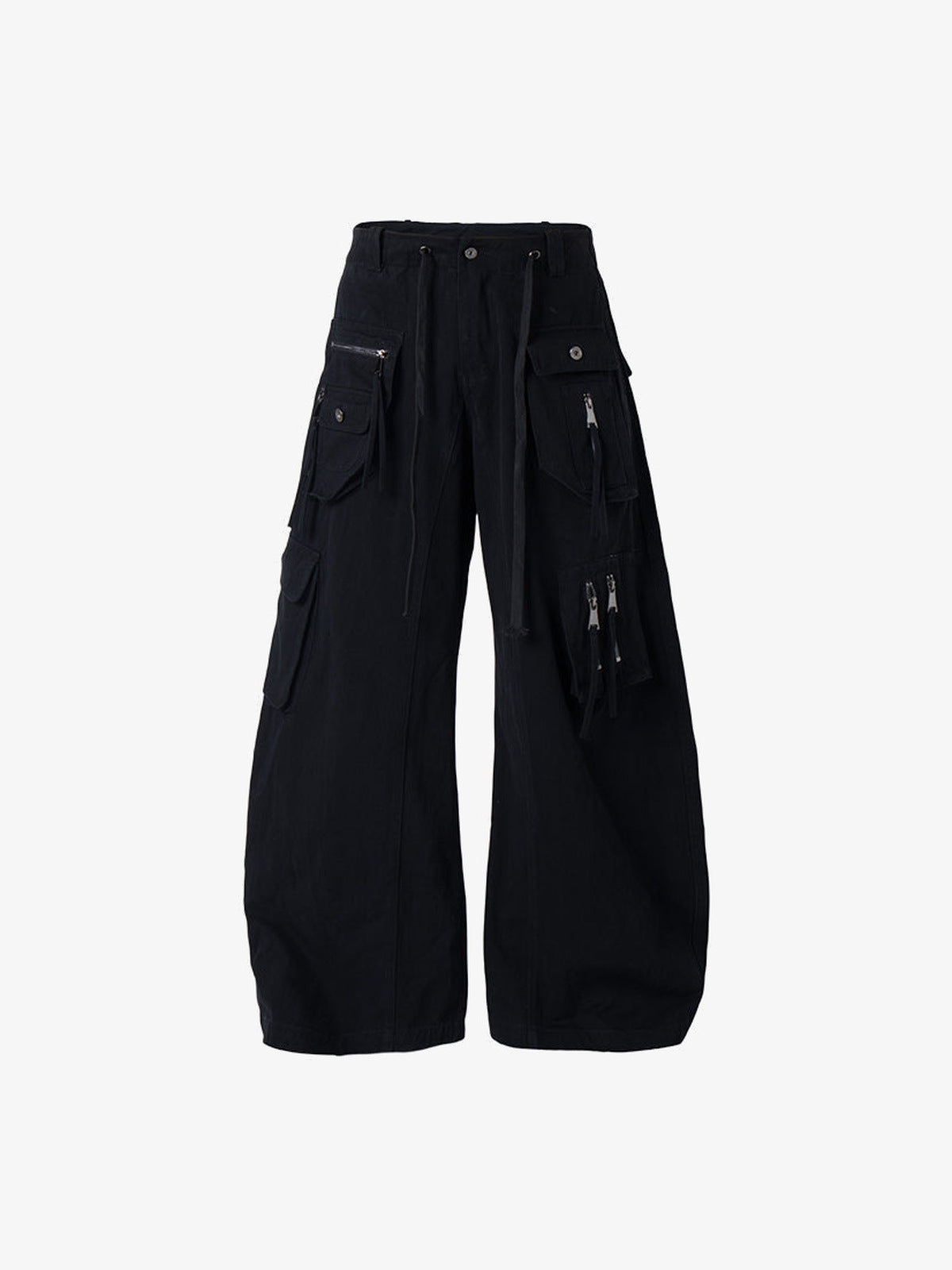 Black Baggy Cargo Pants with Multi Pockets – Black, front flat | XoKool