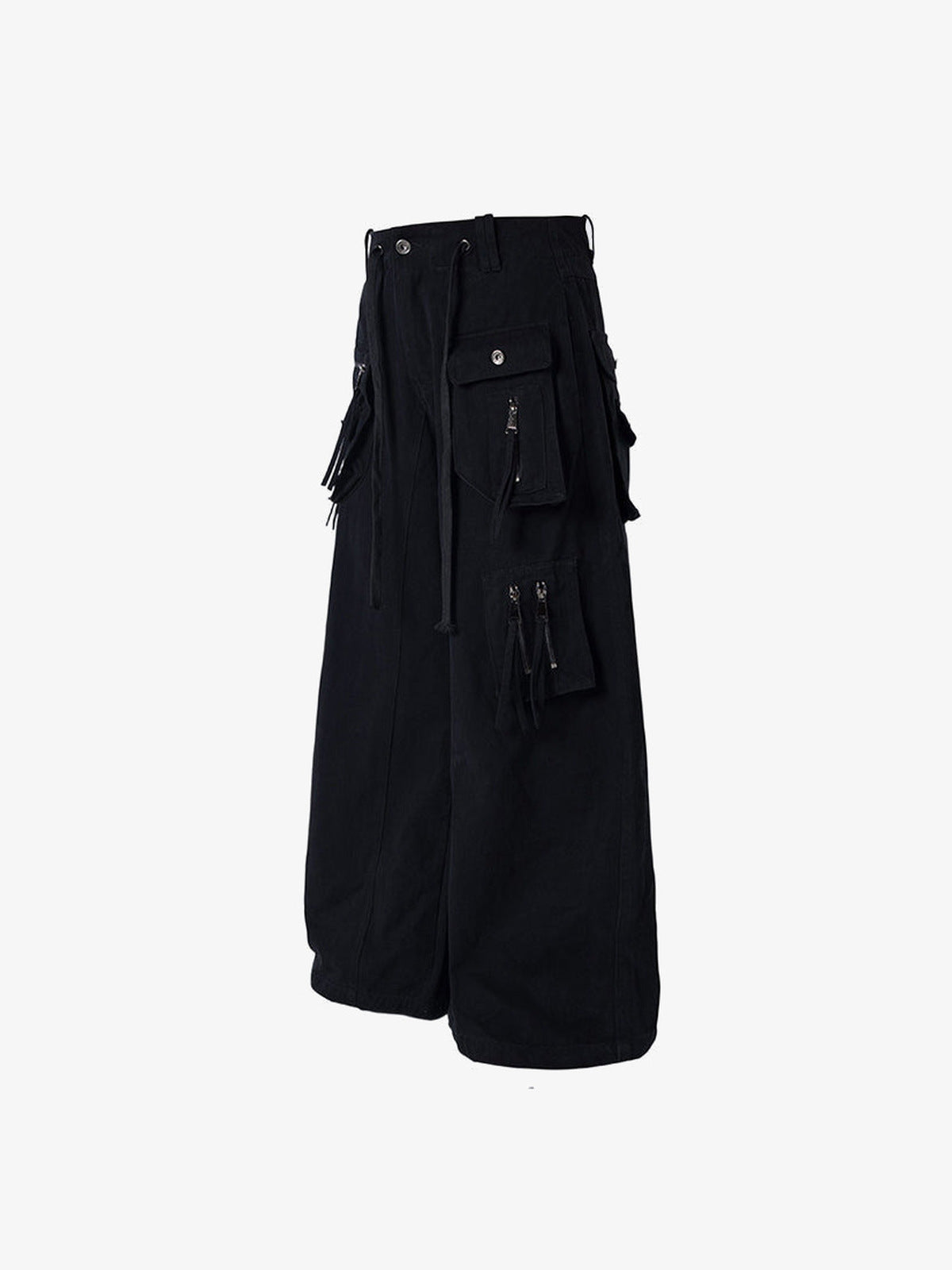 Black Baggy Cargo Pants with Multi Pockets – Black, side flat | XoKool
