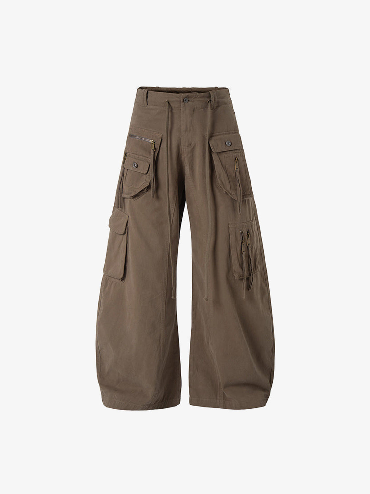 Baggy cargo pants – Olive Brown, front flat | XoKool