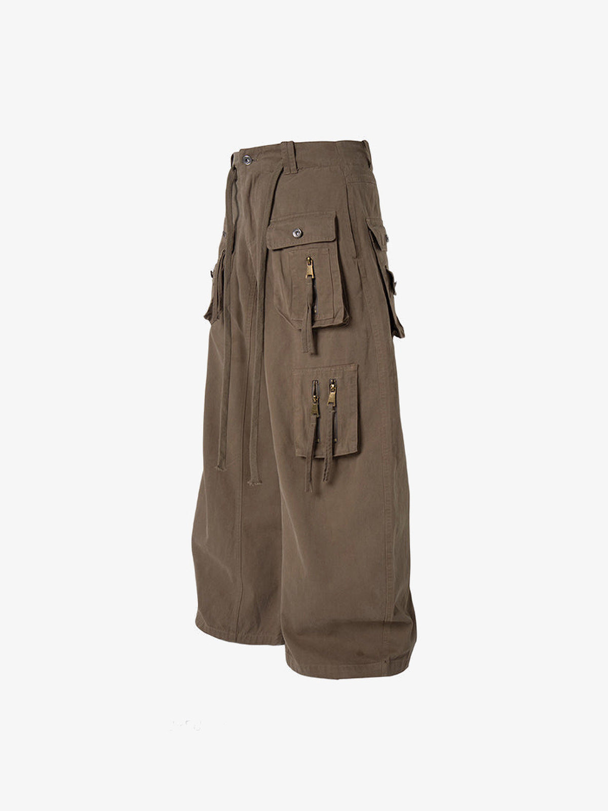 Baggy cargo pants – Olive Brown, side flat | XoKool
