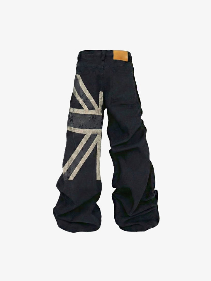 Jeans Baggy Neri con Stampa Union Jack