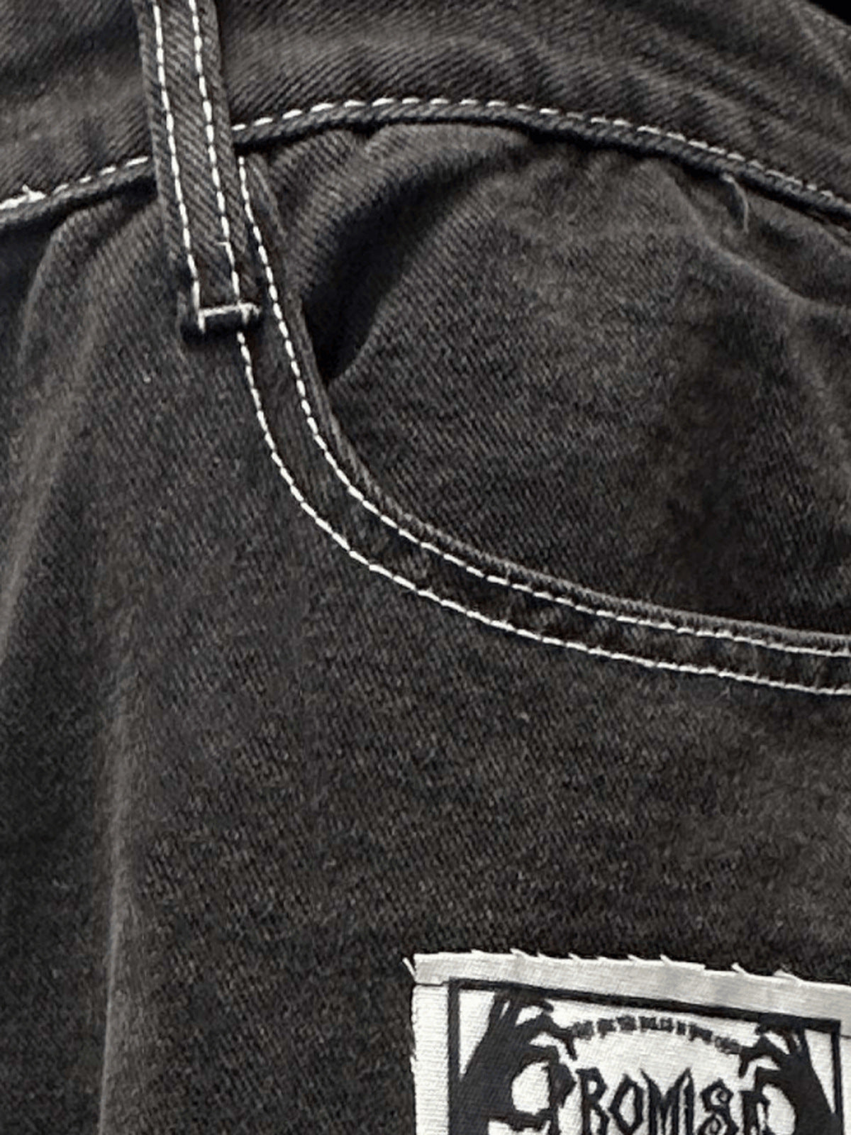Black jorts – back pocket patch detail | XoKool