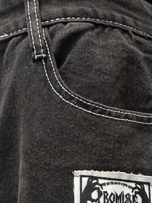 Black jorts – back pocket patch detail | XoKool