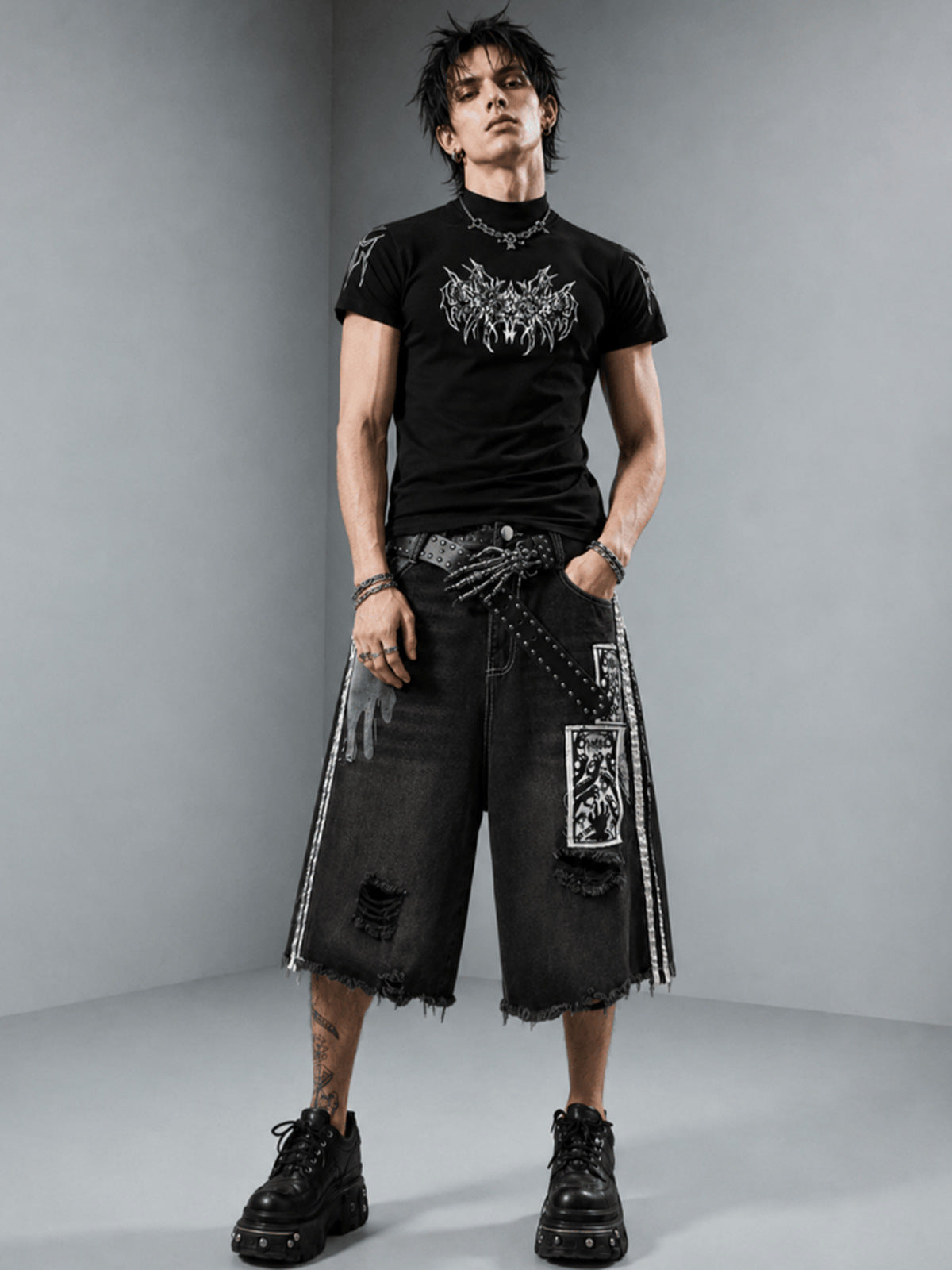 Black jorts – on model, front | XoKool