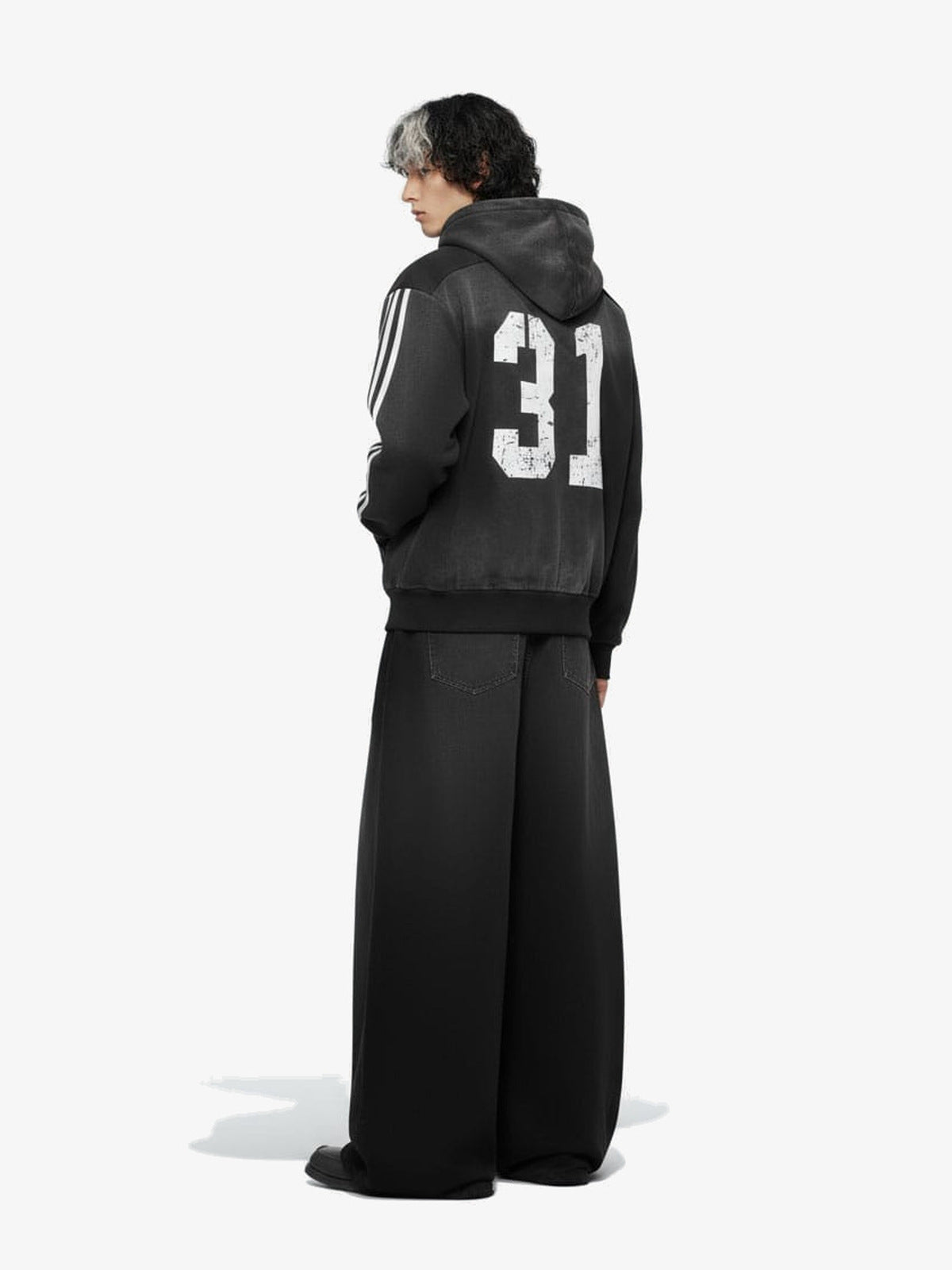 Black Baggy Sweatpants with Washed Finish – on model, back | XoKool